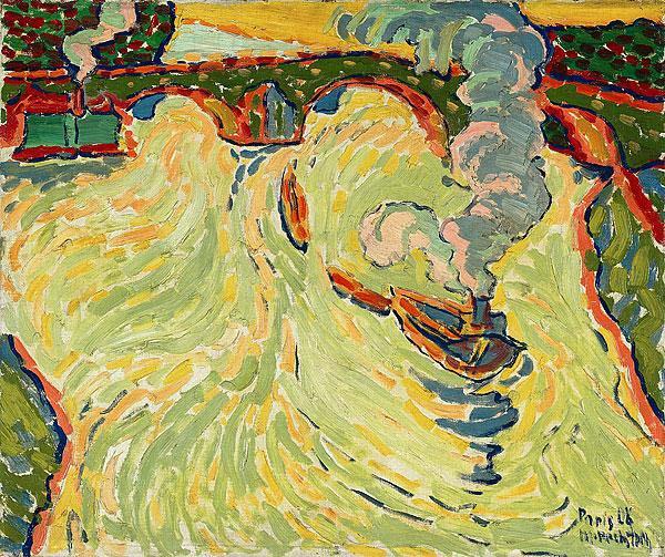 Max Pechstein Bridge over the Seine with Small Steamer